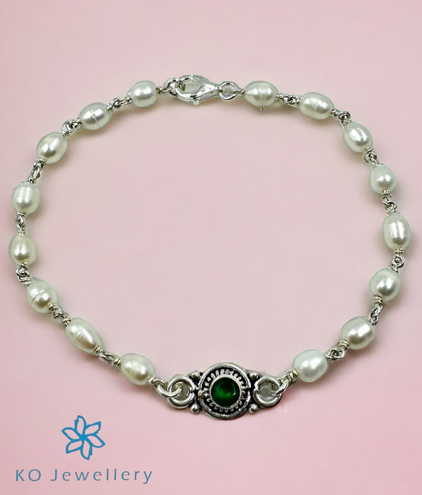 The Pia Silver Pearl  Bracelet (Red)