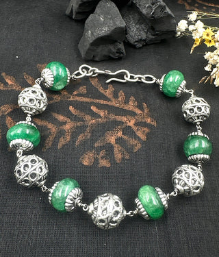The Silver green-beads  Bracelet