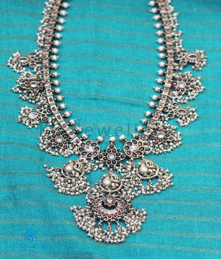 The Marala Silver Guttapusalu Necklace (Oxidised/Red)