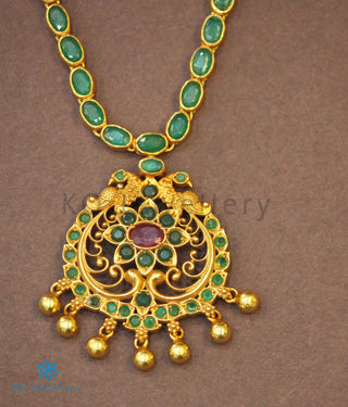 The Sachi Silver Peacock Kemp Necklace(Green)