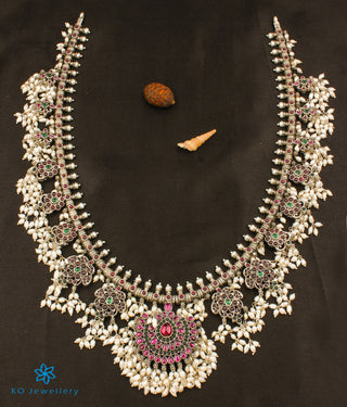 The Rakshita Silver Guttapusalu Necklace (Oxidised/Long)