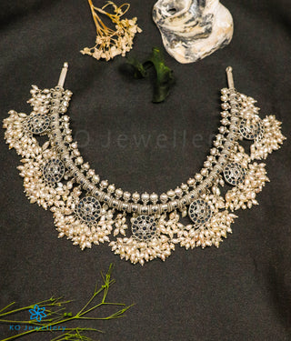 The Vrta Silver Guttapusalu Necklace (Blue/Oxidised/Short)