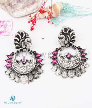 The Aradhita Silver Peacock Chand Bali Earrings(Oxidised)