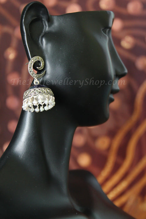 buy online jhumka swirl shaped with pearl droplets for women 