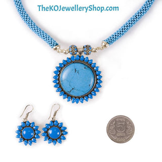 The Silver Blue Flower Necklace set - KO Jewellery