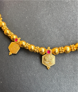 The Saumika Antique Silver Kemp Lakshmi Kasumala Coin Necklace & Earrings