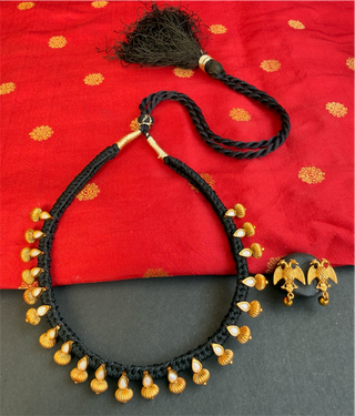 The Chaya Silver Black Thread Pearl Necklace & Earrings