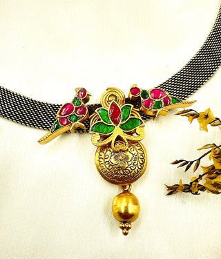 The Silver Antique Peacock Hasli Necklace