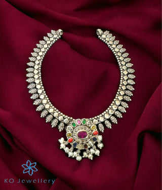 The Aashvi Silver Navratna Necklace