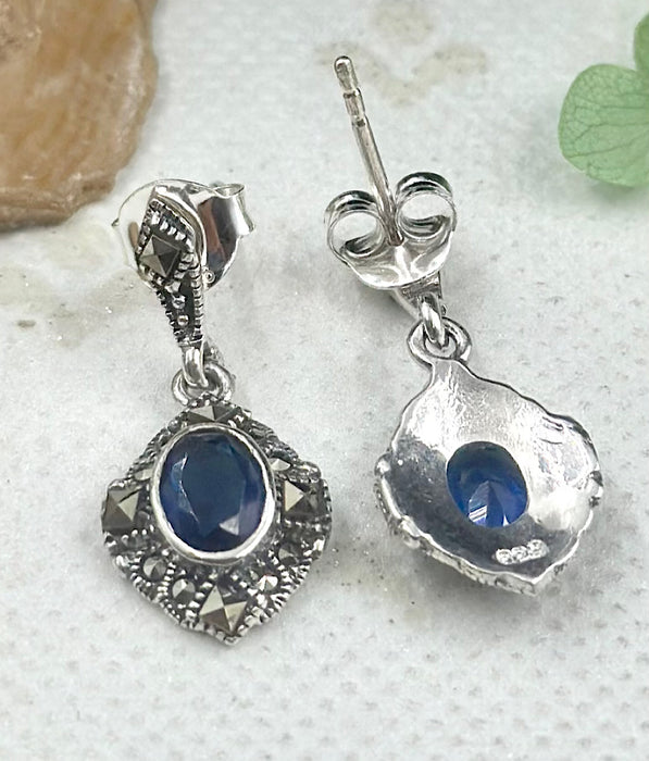 The Silver Marcasite Earrings (Blue)