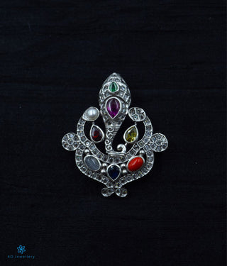 The Kapila Silver Navarathna Ganesha Pendant (Oxidised)
