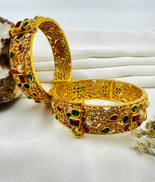 The Samanvaya Silver Navratna Openable Kada Bracelet (Size 2.4)