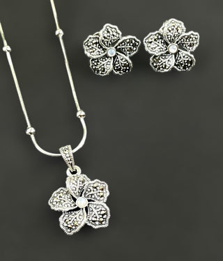 The Mayura Silver Marcasite Pendant Set