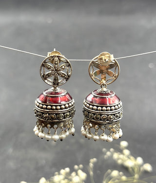 The Red Marcasite Jhumkas
