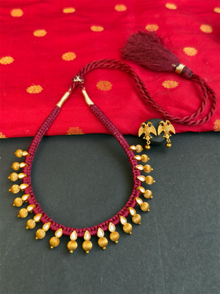 The Chaya Silver Red Thread Pearl Necklace & Earrings
