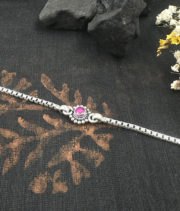 The Silver Gemstone Bracelet (Red)