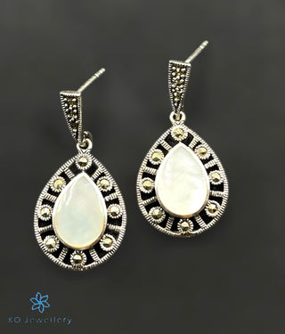 The Rupika Silver Marcasite Cocktail Earrings (Pearl)