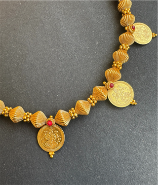 The Vedika Antique Silver Lakshmi Kasumala Coin Necklace (Long)