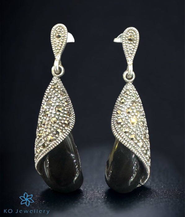 The Chic Silver Marcasite Cocktail Earrings (Black)