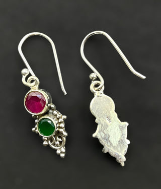 The Luna Silver Gemstone Earrings (Red/Green)