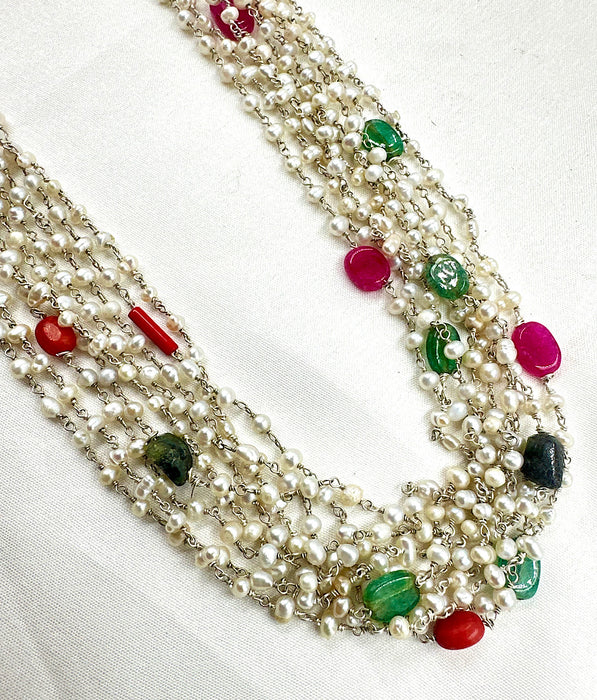 The Meghaduta Silver Layered Pearl Necklace