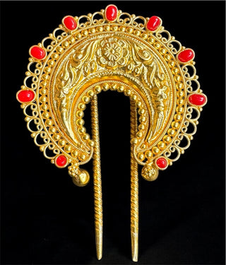 The Yuthika Nakkasi Silver Bridal Hair Pin (Red)