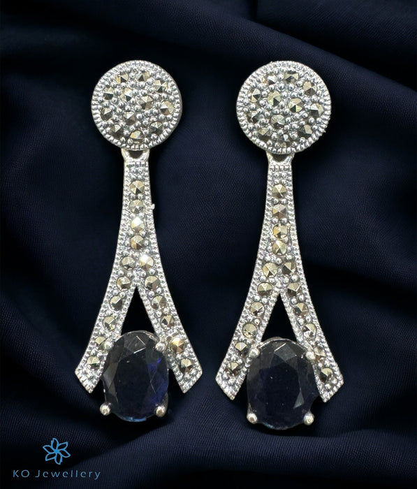The Trillion Silver Marcasite Cocktail Earrings (Blue)
