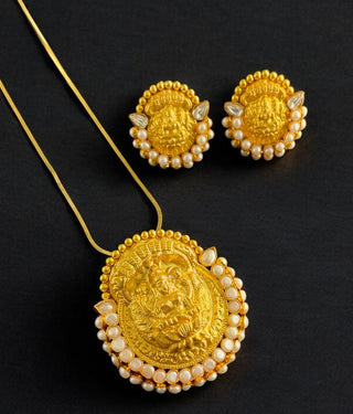 The Abhata Silver Lakshmi Pendant & Earrings