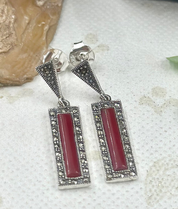 The Silver Marcasite Earrings (Red)