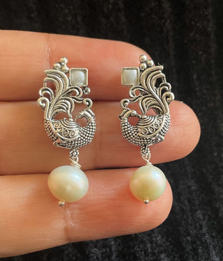 The Anavila Silver Peacock Pearl Earrings