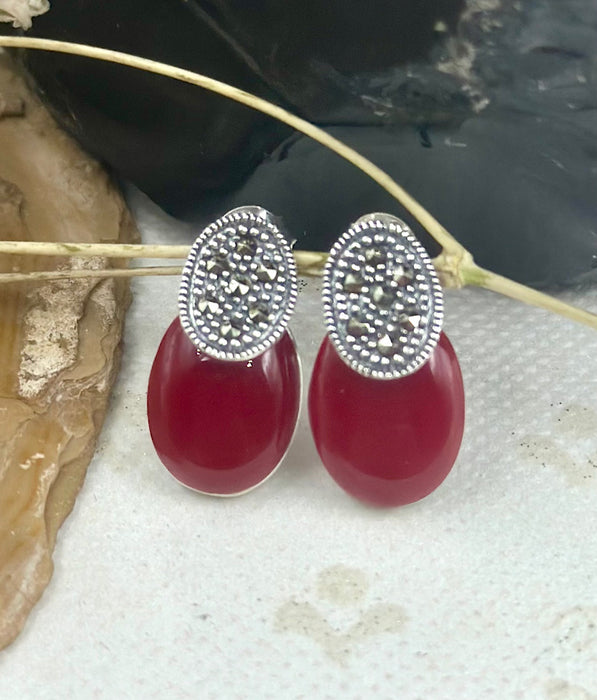 Blisse Allure 925 Sterling Silver Red Garnet Stud Earrings For Women
