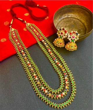 The Tripti Silver Navaratna Layered Necklace & Earrings