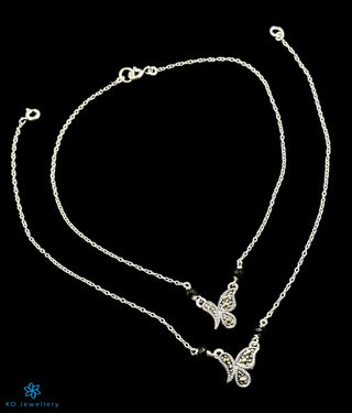 The Butterfly Silver Marcasite Black Bead Anklets