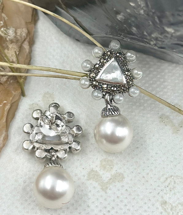 The Silver Marcasite Earrings  (Mother of Pearl)