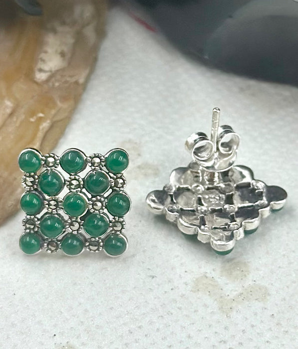 The Silver Marcasite Earstuds (Green)