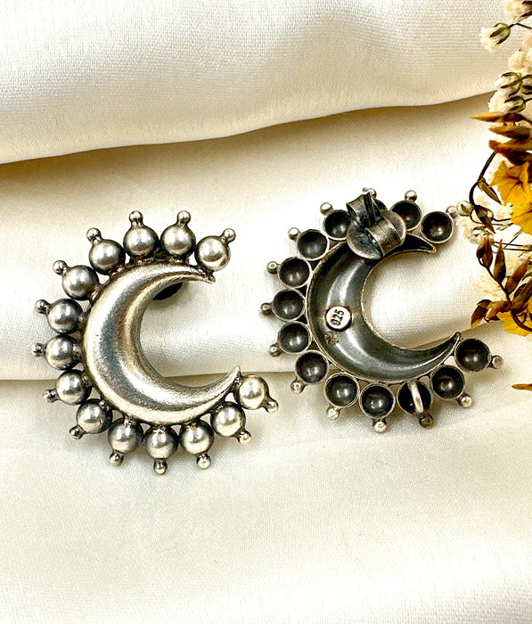 The Half-moon Antique Silver Earrings
