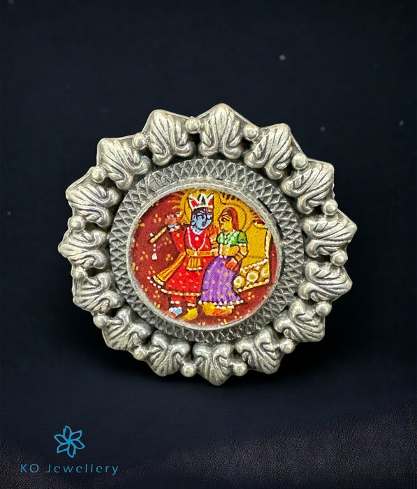 The Radha-Krishna Handpainted Silver Statement Open Finger Ring