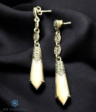 The Manika Silver Marcasite Cocktail Earrings (Pearl)