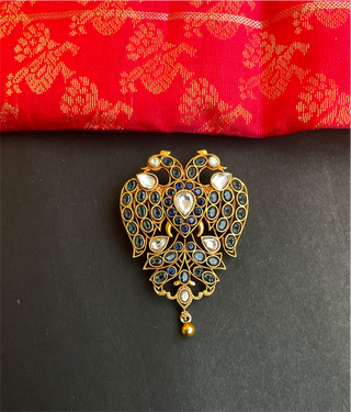 The Gandaberunda Blue Polki Silver Pendant