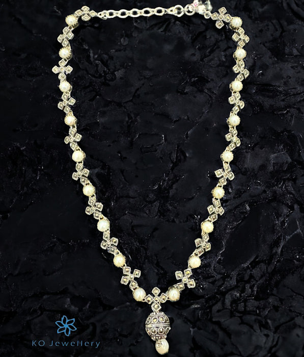 The Marian Silver Pearl Marcasite Necklace & Earrings