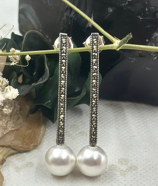 The Silver Marcasite Earrings (Pearl)