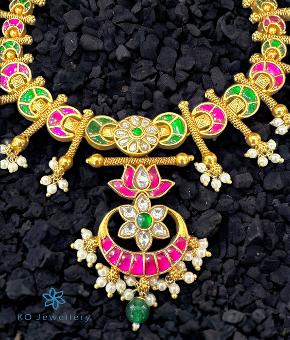 The Nirmal Lotus Silver Kundan-Jadau Necklace & Earrings