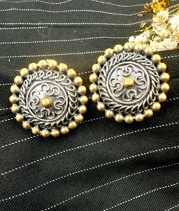The Circle Silver Two tone Earrings