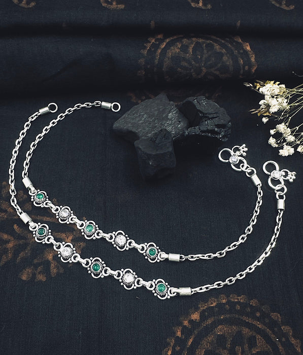 The Silver Gemstone Anklets (Green/White)