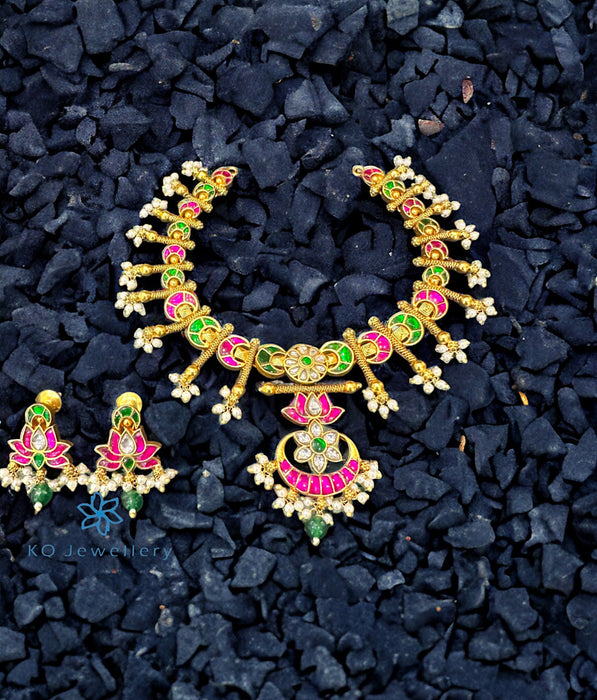 The Nirmal Lotus Silver Kundan-Jadau Necklace & Earrings