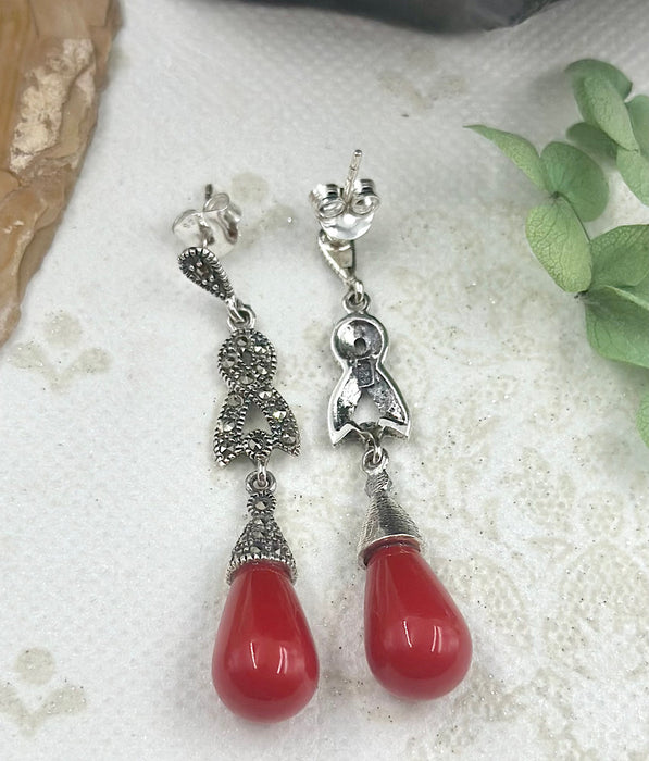 The Silver Marcasite Earrings (Red)