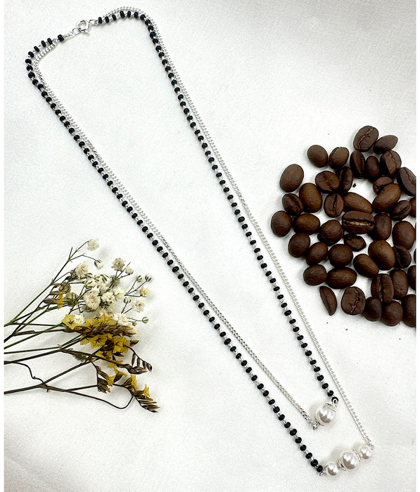 The 2 layer Pearl Silver Necklace/ Mangalsutra