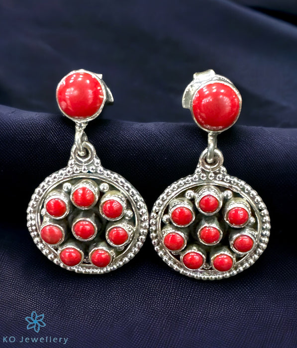 The Hanshi Silver Gemstone Earrings (Coral)