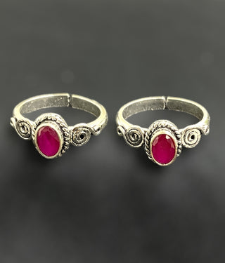 The Anya Silver Gemstone Toe-Rings (Red)