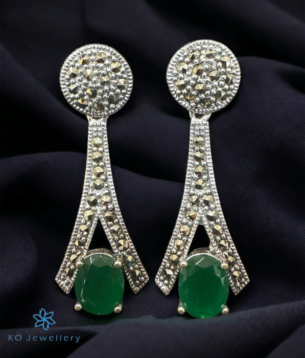 The Trillion Silver Marcasite Cocktail Earrings (Green)